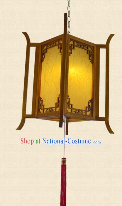 Chinese Handmade Portable Hanging Lantern Traditional Palace Wood Ceiling Lamp Ancient Lanterns