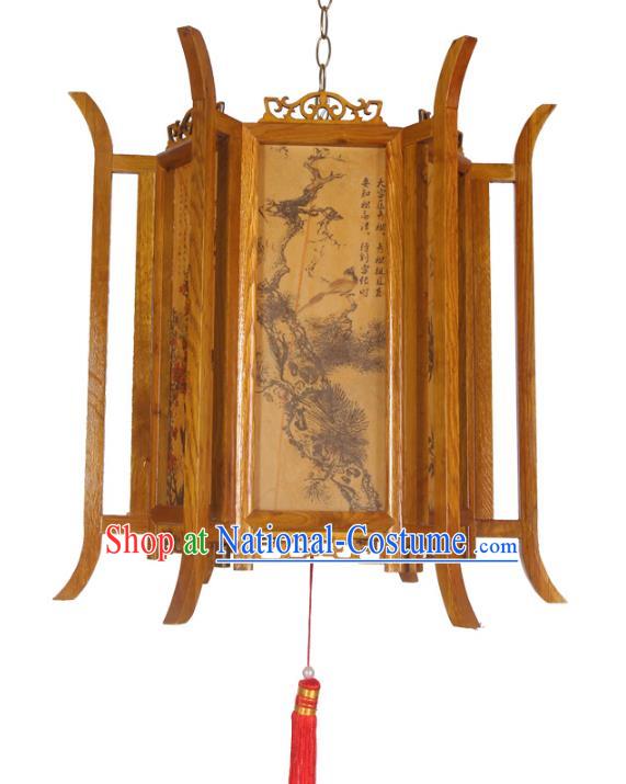 Chinese Handmade Printing Portable Hanging Lantern Traditional Palace Wood Ceiling Lamp Ancient Lanterns