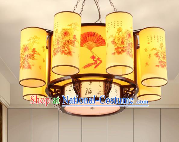 Chinese Handmade Eight-Lights Hanging Lantern Traditional Palace Ceiling Lamp Ancient Lanterns