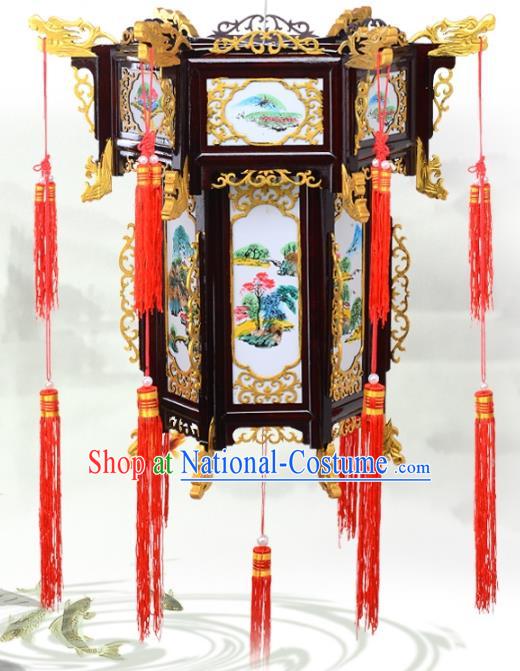 Chinese Handmade Landscape Painting Palace Lanterns Traditional New Year Hanging Lantern