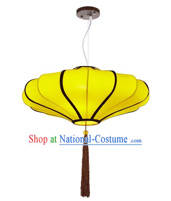 Chinese Classical Handmade Yellow Palace Lanterns Traditional Hanging Lantern Ancient Ceiling Lamp