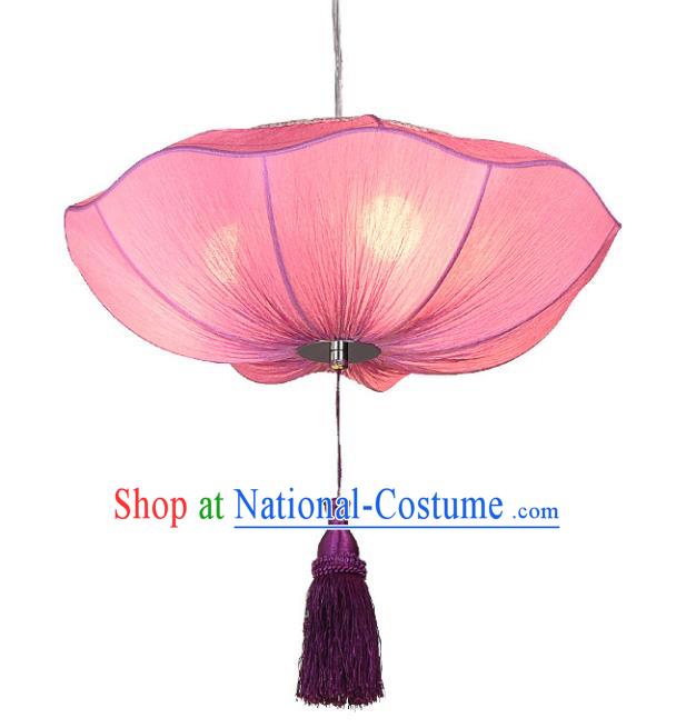 Chinese Classical Handmade Palace Lanterns Traditional Pink Lotus Hanging Lantern Ancient Ceiling Lamp