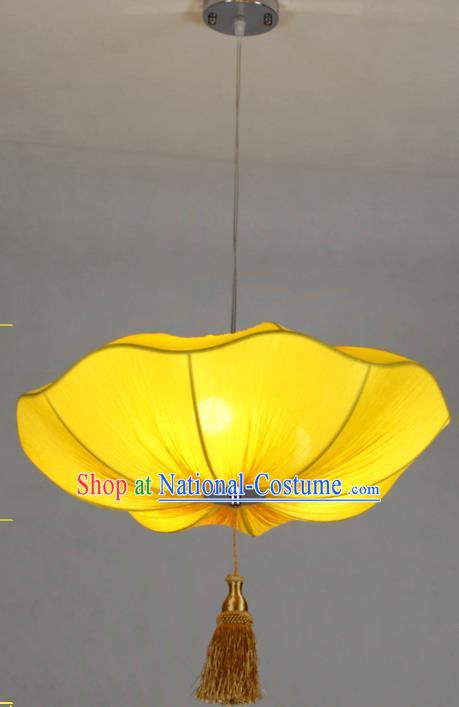 Chinese Classical Handmade Palace Lanterns Traditional Yellow Lotus Hanging Lantern Ancient Ceiling Lamp