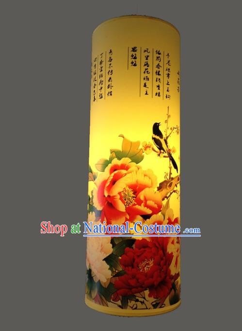 Chinese Classical Handmade Palace Lanterns Traditional Printing Peony Birds Hanging Lantern Ancient Ceiling Lamp