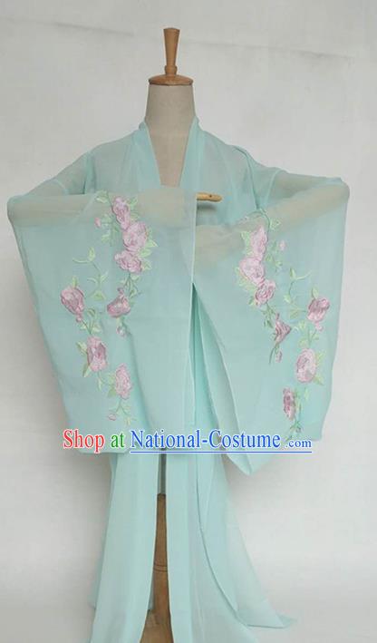 China Tang Dynasty Palace Lady Costume Ancient Princess Embroidered Peony Green Cardigan for Women