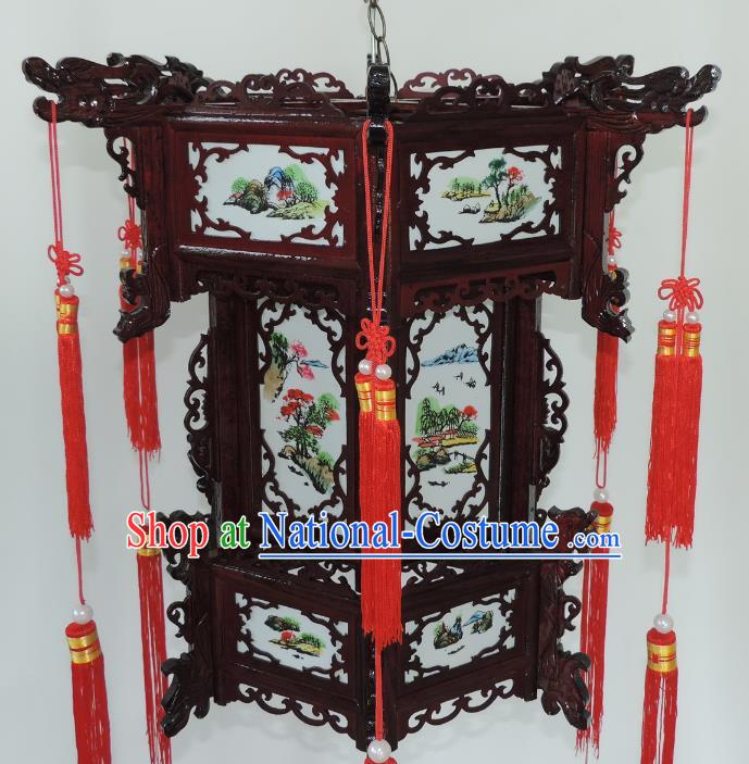 Chinese Ancient Handmade Dragon Head Palace Lanterns Traditional Landscape Hanging Lantern