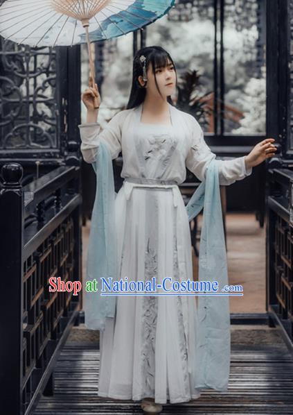 Ancient China Jin Dynasty Young Lady Embroidered Dress Costume for Women