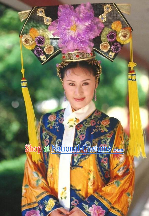 Ancient Chinese Qing Dynasty Manchu Empress Dowager Cixi Embroidered Historical Costume for Women