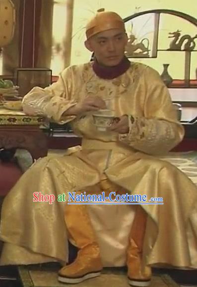 Chinese Qing Dynasty Emperor Guangxu Historical Costume Ancient Manchu Last King Clothing for Men