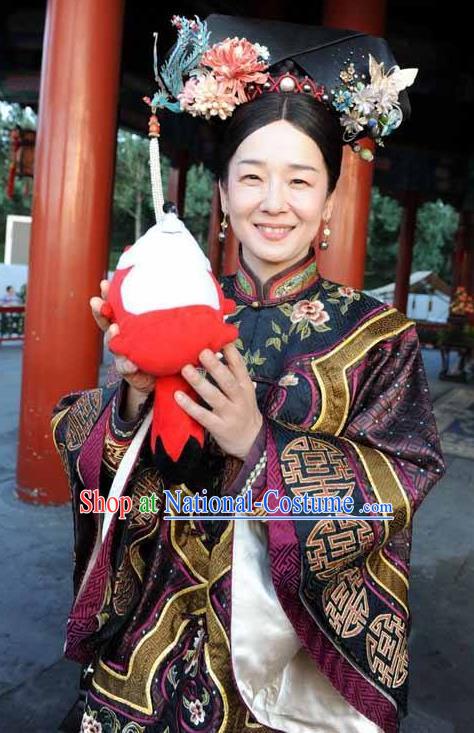 Chinese Qing Dynasty Empress Dowager Cixi Historical Costume Ancient Manchu Clothing for Women