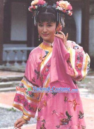 Chinese Ancient Qing Dynasty Young Empress Dowager Xiaozhuang Embroidered Manchu Dress Historical Costume for Women