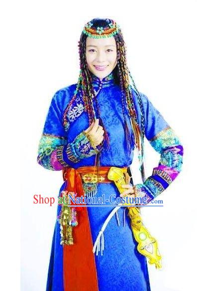 Chinese Ancient Qing Dynasty Empress Xiaozhuang YuEr Embroidered Mongolian Dress Historical Costume for Women