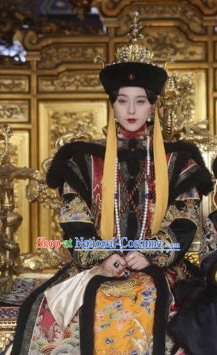 Chinese Ancient Qing Dynasty Historical Costume Empress Cixi Embroidered Dress for Women