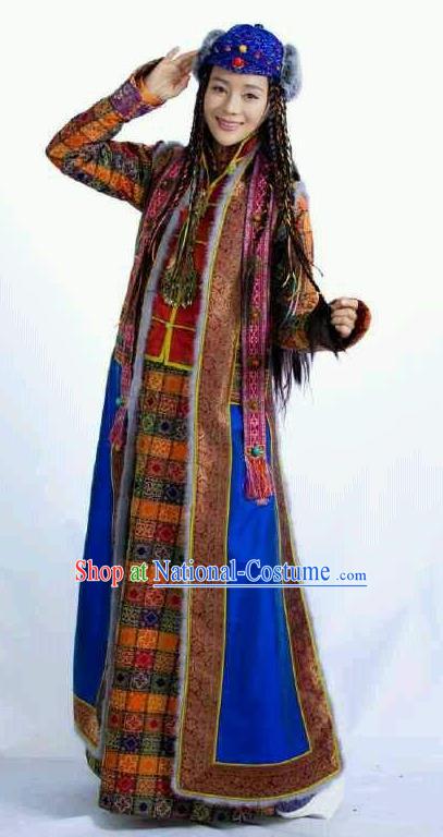 Chinese Ancient Qing Dynasty Mongolian Historical Costume Princess Embroidered Dress for Women