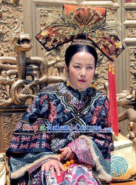 Chinese Qing Dynasty Empress Dowager Cixi Historical Costume Ancient Manchu Queen Mother Embroidered Dress for Women