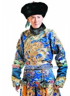 Chinese Ancient Qing Dynasty Royal Highness Historical Costume Manchu Prince Regent Dorgon Clothing for Men