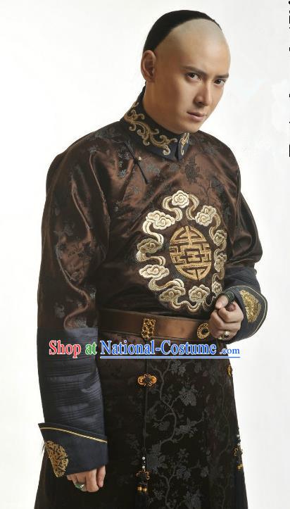 Chinese Qing Dynasty Nine Prince of Kangxi Yintang Historical Costume Ancient Manchu Royal Highness Clothing for Men