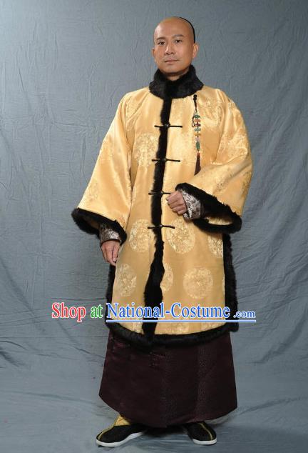 Chinese Qing Dynasty Prince Historical Costume Ancient Manchu Royal Highness Clothing for Men