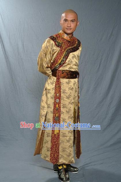 Chinese Qing Dynasty Emperor Kangxi Historical Costume Ancient Manchu Royal Kaiser Clothing for Men