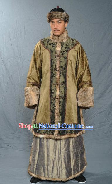 Chinese Qing Dynasty Royal Prince Historical Costume Ancient Manchu Royal Highness Clothing for Men