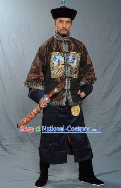 Chinese Qing Dynasty Baturu Historical Costume Ancient Manchu General Clothing for Men