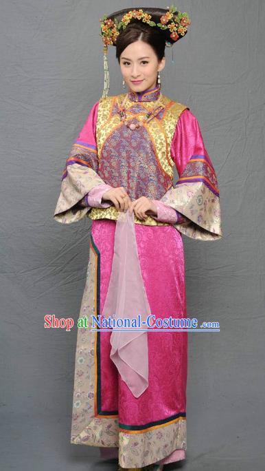 Chinese Qing Dynasty Manchu Imperial Concubine of Kangxi Historical Costume Ancient Palace Lady Clothing for Women