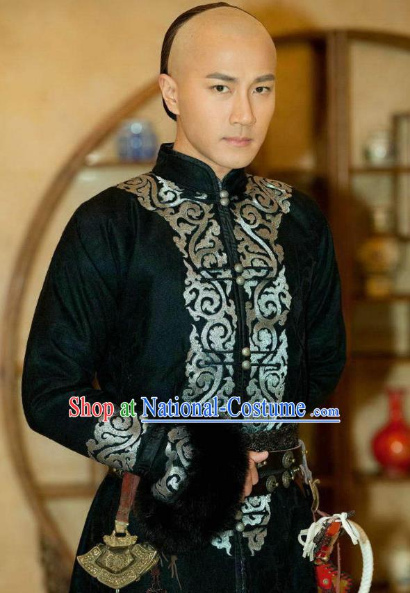 Chinese Qing Dynasty Emperor Kangxi Historical Costume Ancient Manchu Padishah Clothing for Men