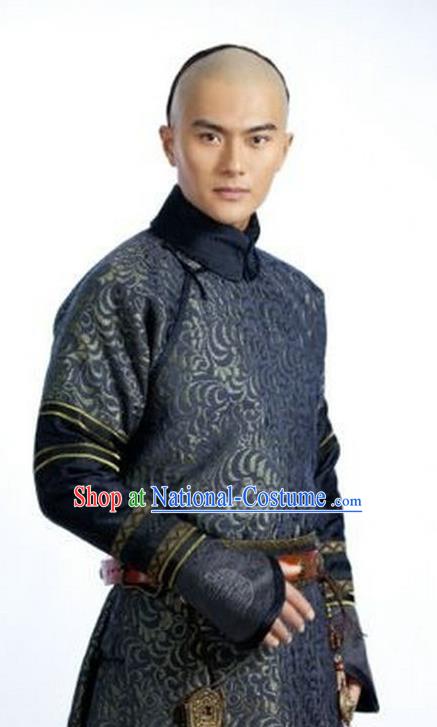 Chinese Qing Dynasty Prince Historical Costume Ancient Manchu Royal Highness Clothing for Men