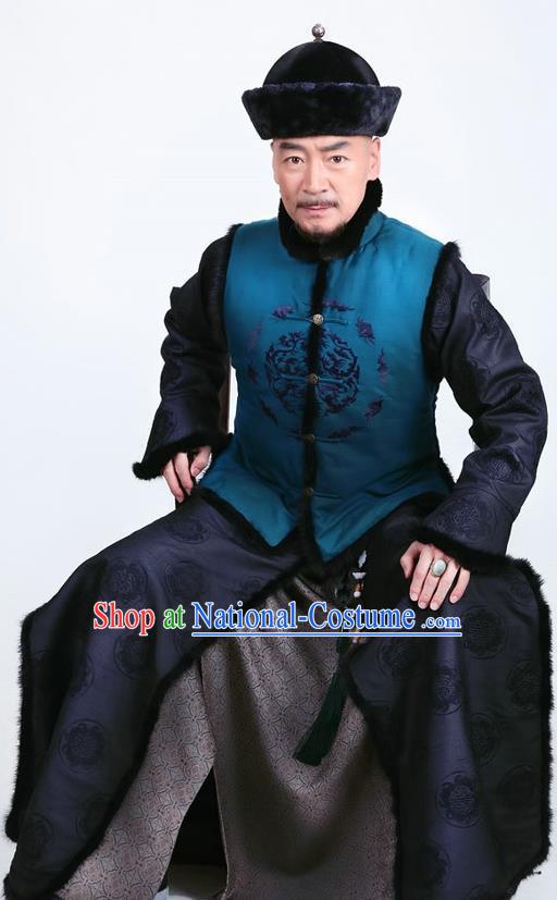 Chinese Qing Dynasty Duke Historical Costume Ancient Manchu Royal Highness Clothing for Men