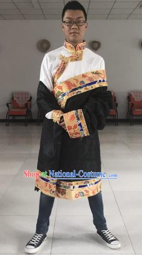 Traditional Chinese Zang Nationality Black Costume, Tibetan Ethnic Minority Kang-pa Tibetan Robe for Men