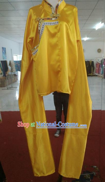 Chinese Tibetan Nationality Costume Water Sleeve Yellow Blouse, Traditional Zang Ethnic Minority Shirts Clothing for Women