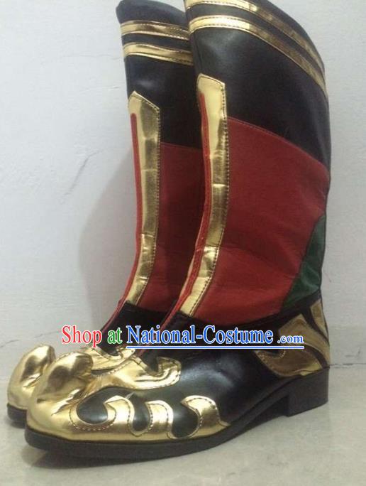 Traditional Chinese Zang Nationality Dance Shoes, Tibetan Ethnic Minority Boots for Men