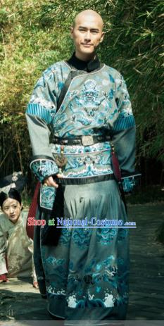 Chinese Qing Dynasty Crown Prince of Kangxi Replica Costumes Ancient Manchu Historical Costume for Men