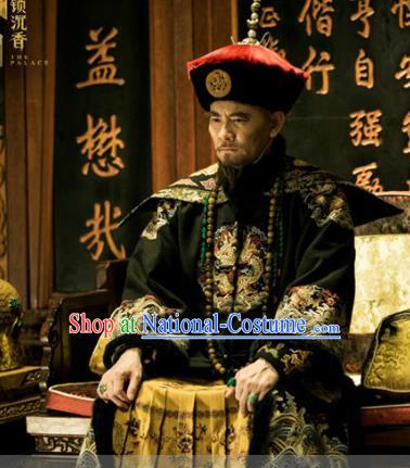 Chinese Qing Dynasty Monarch Replica Costumes Ancient Manchu Emperor Kangxi Historical Costume for Men