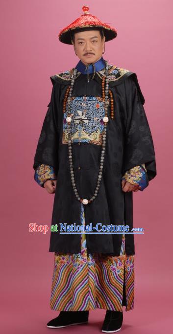 Chinese Qing Dynasty Minister Songgotu Replica Costumes Ancient Manchu Historical Costume for Men