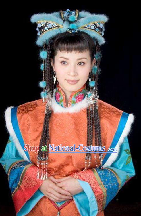 Chinese Ancient Qing Dynasty Empress of Nurhachi Zhezhe Replica Costumes Mongolian Dress Historical Costume for Women