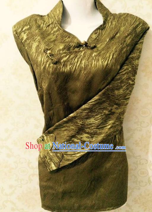 Traditional Chinese Tibetan Nationality Guozhuang Dance Costume, Zang Ethnic Minority Golden Blouse for Women