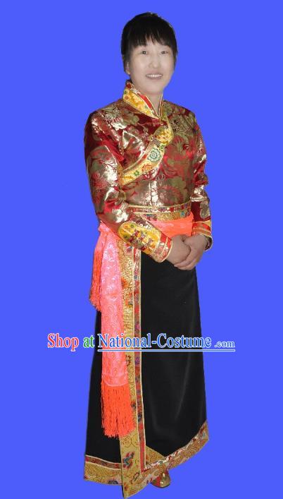 Traditional Chinese Tibetan Nationality Dance Costume, Zang Ethnic Minority Dress for Women