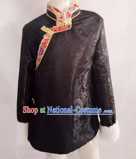 Traditional Chinese Tibetan Nationality Costume, Zang Ethnic Minority Black Coat for Women