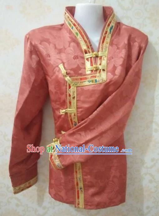 Chinese Tibetan Nationality Costume Red Blouse, Traditional Zang Ethnic Minority Shirts for Women