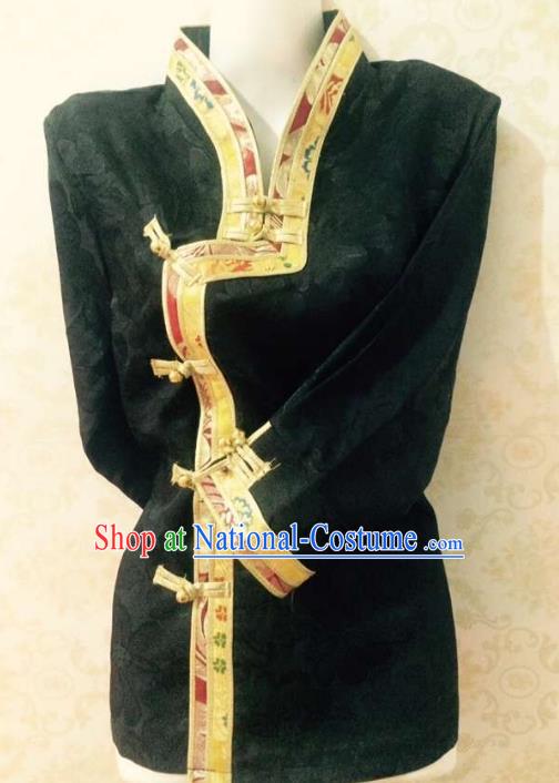 Chinese Tibetan Nationality Costume Black Blouse, Traditional Zang Ethnic Minority Shirts for Women