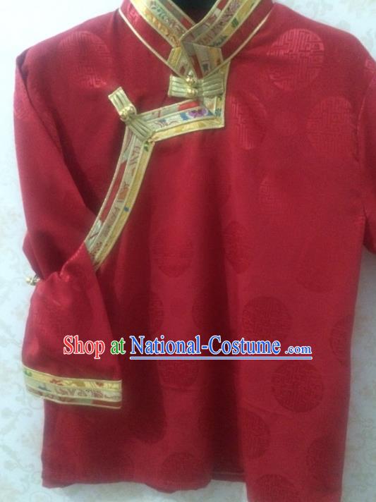 Chinese Tibetan Nationality Costume Blouse, Traditional Zang Ethnic Minority Red Shirts for Women