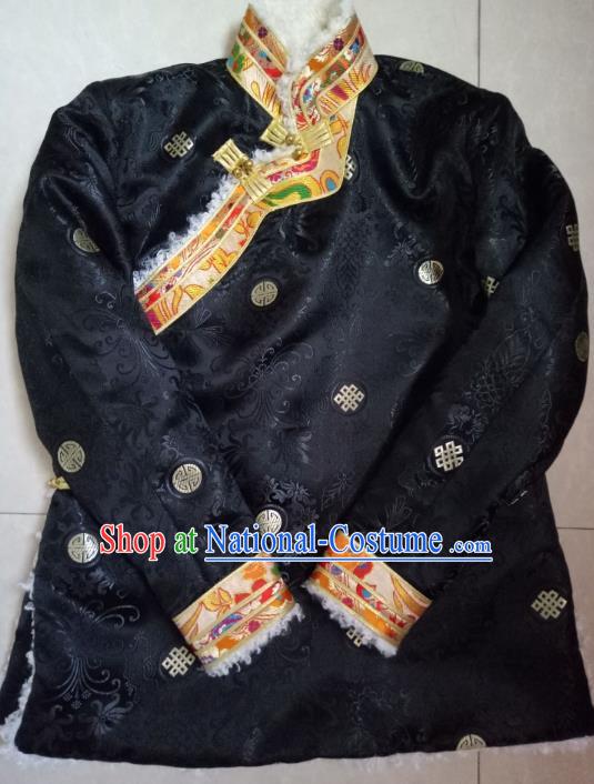 Traditional Chinese Zang Nationality Costume Cotton-padded Jacket, Tibetan Ethnic Minority Shirt for Men