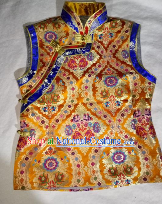 Chinese Tibetan Nationality Costume Golden Vest, Traditional Zang Ethnic Minority Waistcoat for Women