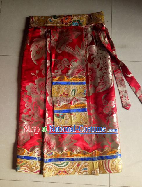 Chinese Tibetan Nationality Costume Red Skirts, Traditional Zang Ethnic Minority Dress Clothing for Women