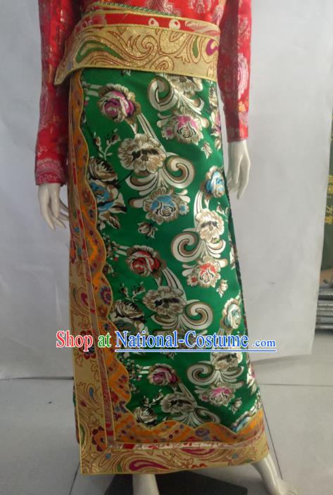 Chinese Tibetan Nationality Costume Green Tibetan Robe, Traditional Zang Ethnic Minority Clothing for Women