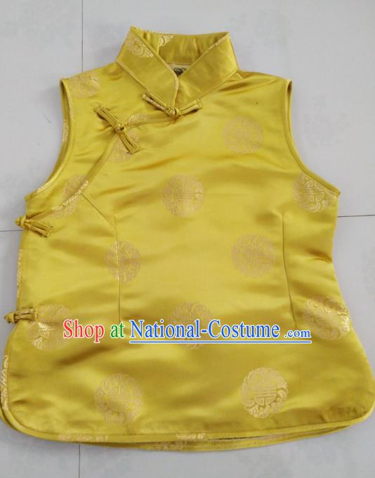 Chinese Tibetan Nationality Costume Yellow Vest, Traditional Zang Ethnic Minority Waistcoat Clothing for Women