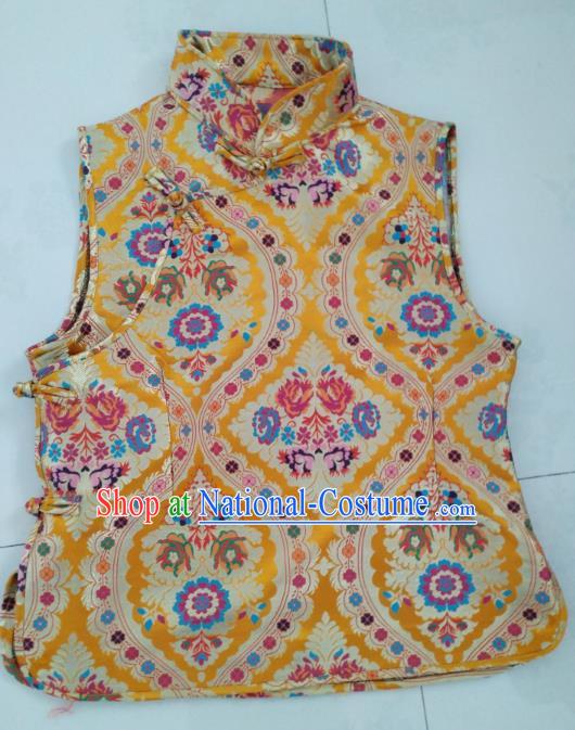 Chinese Tibetan Nationality Costume Golden Vest, Traditional Zang Ethnic Minority Waistcoat Clothing for Women