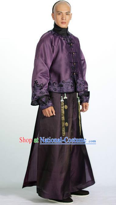 Chinese Qing Dynasty Manchu Nobility Yintang Historical Costume Ancient Royal Prince Clothing for Men