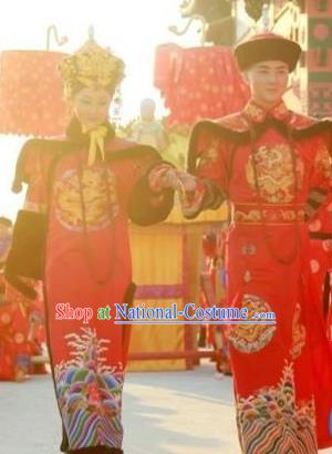 Chinese Late Qing Dynasty Last Emperor Puyi and Empress Replica Costumes Traditional Wedding Historical Costume Complete Set